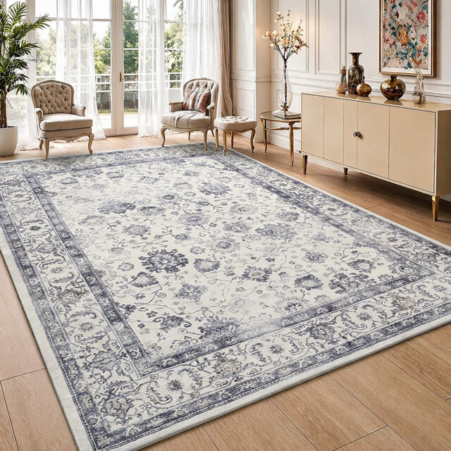 Traditional Chobi Cashmere-Feel Area Rug & Runner, Non-Slip Washable Living Room Carpet