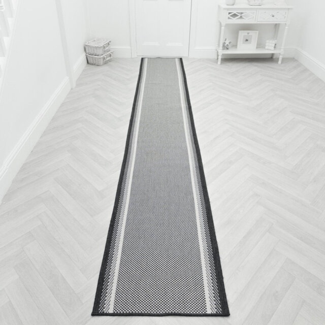 Geo Black Indoor/Outdoor Hallway Runner Rug – Durable, Reversible & Hardwearing Carpet for Home or Garden