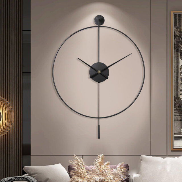Classical Large Decorative Wall Clock With Pendulum, Modern Non-Ticking Silent Metal Wall Clocks