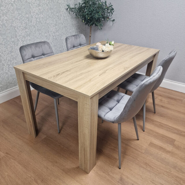 Dining Set Of 4, Dining Table And 4 Chairs Kitchen Dining Set For Velvet Chairs And Wooden Table Oak Effect And 4 Tufted Chairs