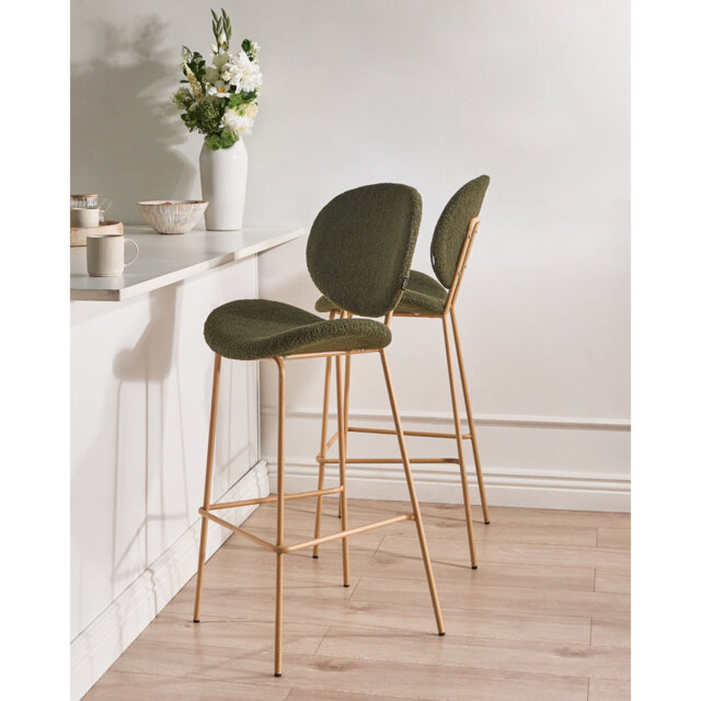 Set of 2 Bar Chairs LUANA Boucle Light Green