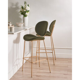 Set of 2 Bar Chairs LUANA Boucle Light Green