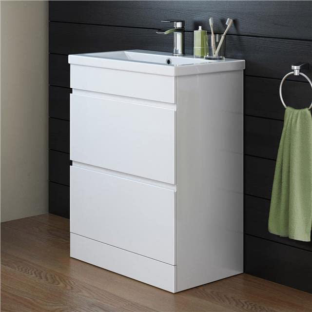 iBathUK Vanity Sink Unit Ceramic Basin Bathroom White Walnut Grey Storage Furniture - White