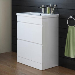 iBathUK Vanity Sink Unit Ceramic Basin Bathroom White Walnut Grey Storage Furniture - White