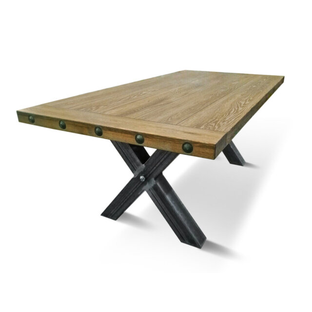 Oak Solid Wood Top Metal Base Dining Table
