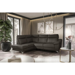 Cordelra Leather Corner Sofa with Power Reclining Seat and Underseat Storage