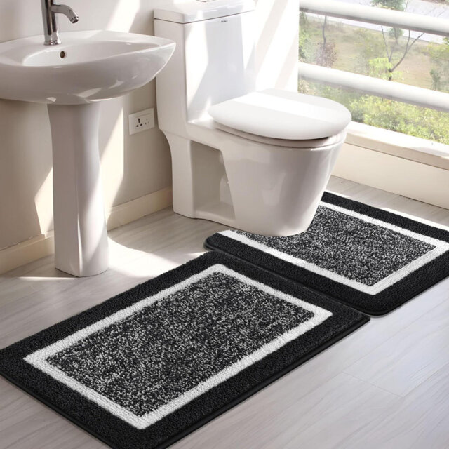 Bathroom Rug Mat Set, Microfiber Shaggy Bath Mat, Non-Slip Soft Bathroom Carpet, Super Absorbent Quick Drying, Machine Washable, 2 Piece With U-Shaped