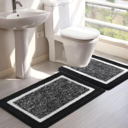 Bathroom Rug Mat Set, Microfiber Shaggy Bath Mat, Non-Slip Soft Bathroom Carpet, Super Absorbent Quick Drying, Machine Washable, 2 Piece With U-Shaped