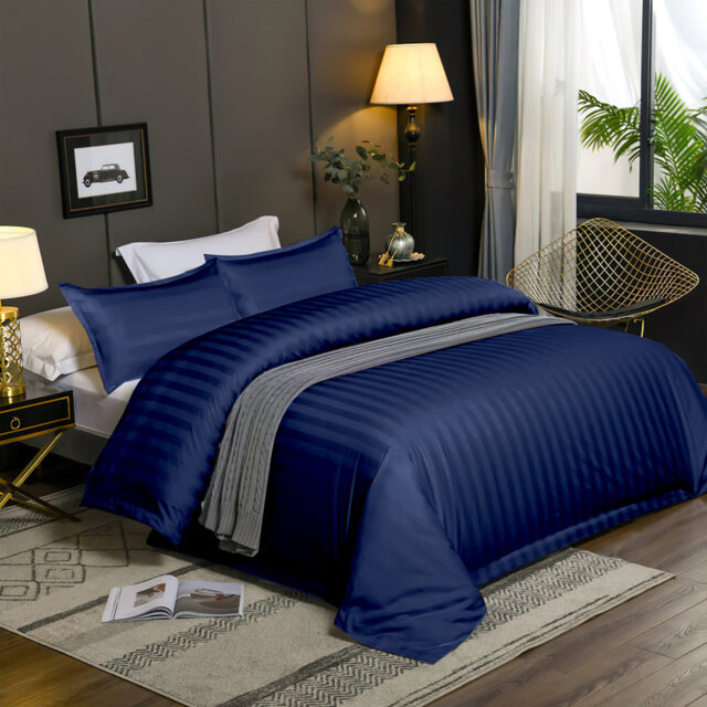 Microfibre 250 Thread Count Reversible Stripe Duvet Cover set for rooms