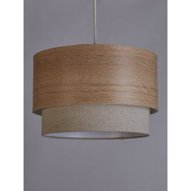 22.5cm H Veneer, Fabric And Plastic Traditional in Natural Wood, Linen And White