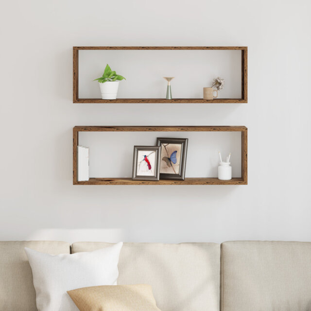 Wall Shelf Set Of 2 Old Wood Engineered Wood 80 X 15 X 26 Cm