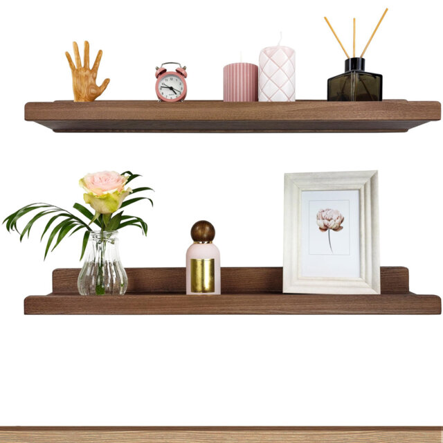 Display Picture Ledge Shelf For Living Room Photo Frame, Handcrafted Floating Shelves For Wall 60Cm, Waterproof Wall Storage Shelves With Lip, Natural