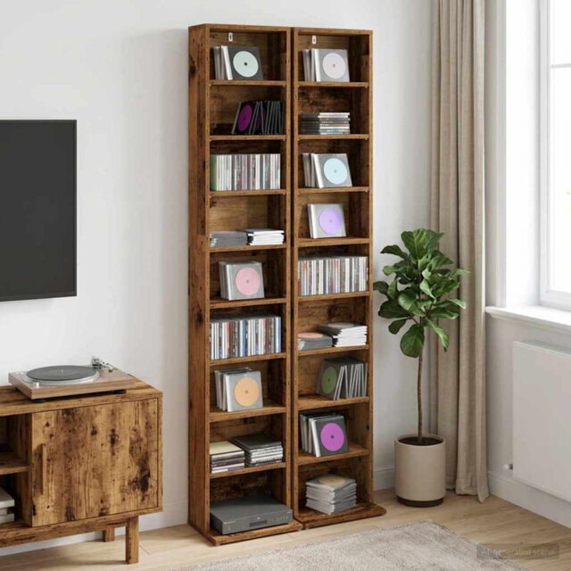 CD Cabinet Engineered Wood Indoor Media Storage Unit Rack Bedroom Home