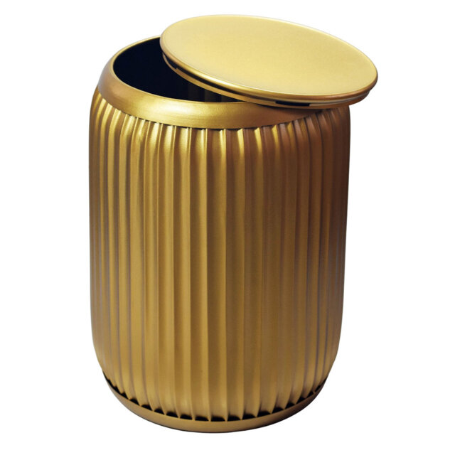 Gold Ridged Metal Side Table with Storage