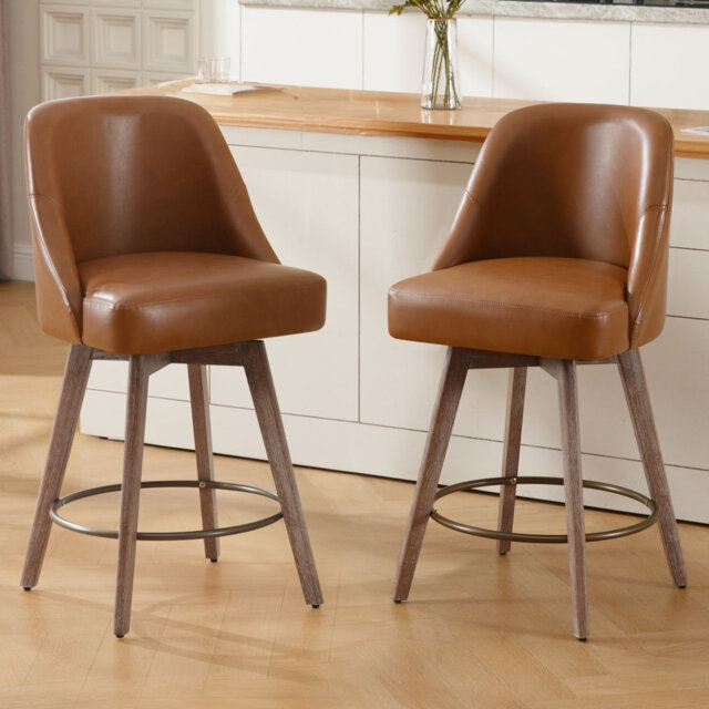 Modern Mid-Century Swivel Bar stool with Backs and Wood Legs