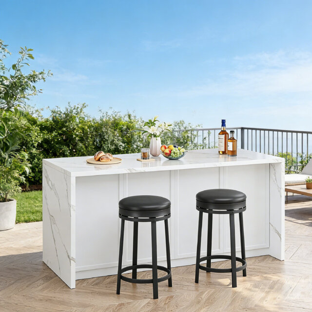 "Swivel Bar Stools, 24.4"" Counter Height Bar Stools - 360° Smooth Swivel, Metal Frame with Footrest, Waterproof PU Leather,  Round Backless Barstools f"