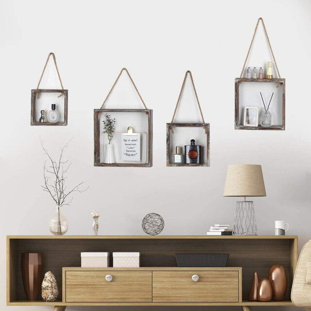 Wall Decor Floating Hanging Square Shelves Wall Mounted Rustic Wood Cube Display Shelf