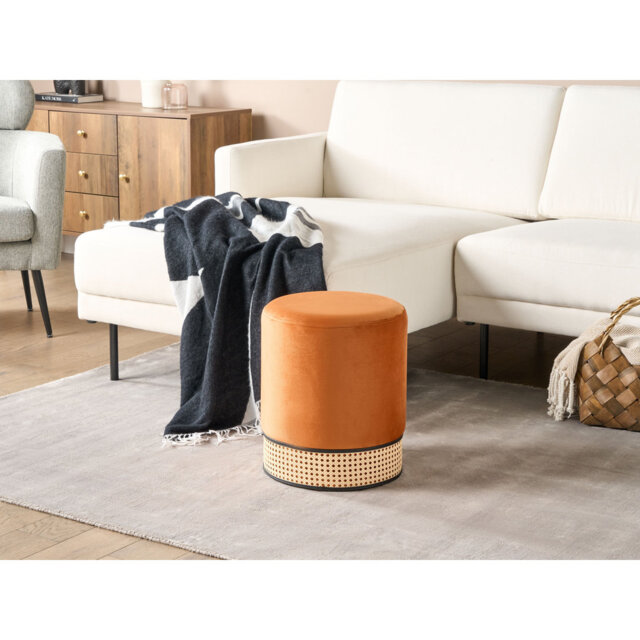 Amanat 35cm Wide Velvet Round Pouf Ottoman