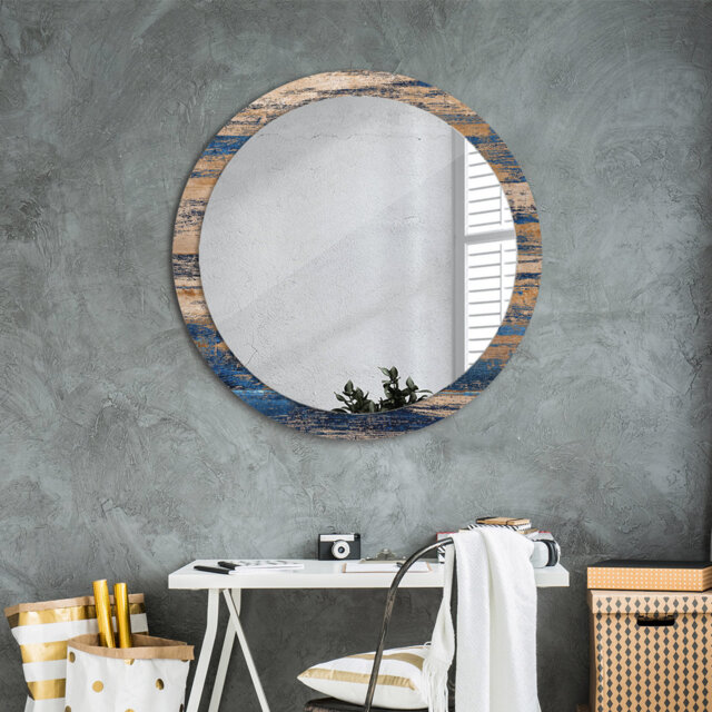 Huldar Round Glass Framed Wall Mounted Accent Mirror in Blue/Beige