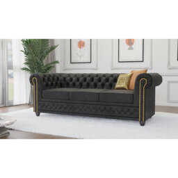 Chesterfield Friedrich 3 Seater Sofa Made of Vintage Look Microfibre with Solid Wood Legs