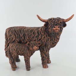 Blyth Highland Cow & Calf Silver Sculpture Figurine