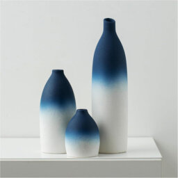 "Blue & White Ceramic Vase Set - 3.1""L×3.1""W×11""H - Coastal Navy Home Decor for Table/Fireplace"