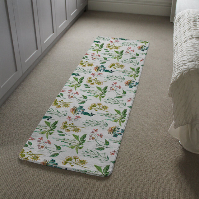 Lindley Watercolour Leaves and Flowers Designer Shaggy White/Green Rug