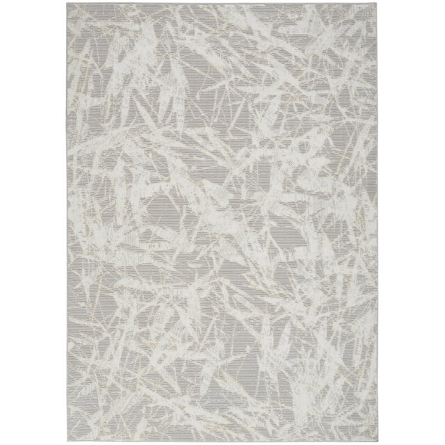 Abstract Machine Woven Grey Ivory Area Rug