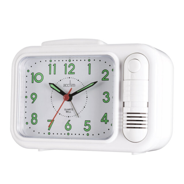 Acctim Sonnet Analogue Alarm Clock Non Ticking Sweep Luminous Hands Bell Alarm White