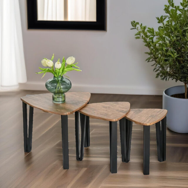Trinton 3-Piece Nest Of Tables Industrial Side End Table Living Room Furniture