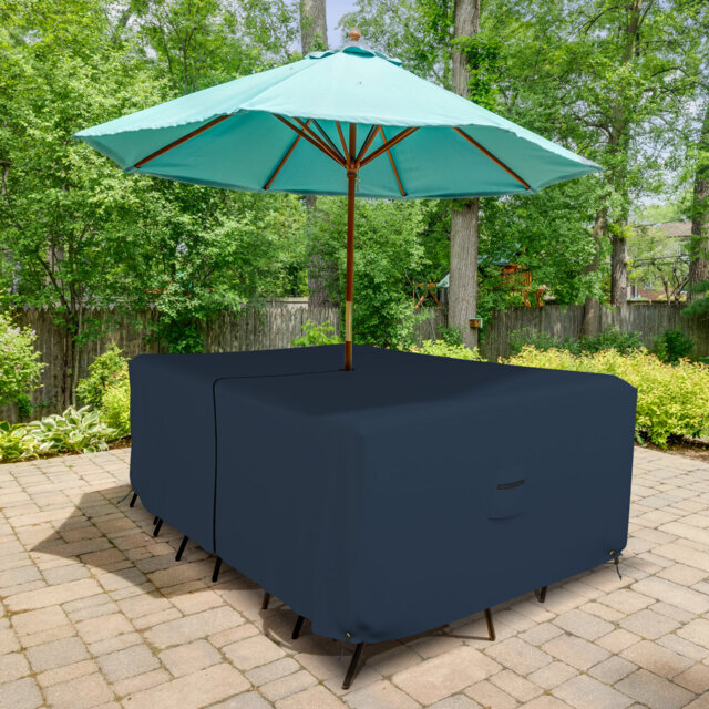 HeavyDuty Multipurpose Waterproof Outdoor Rectangle Dining Table &Chair Set Cover with Umbrella Hole