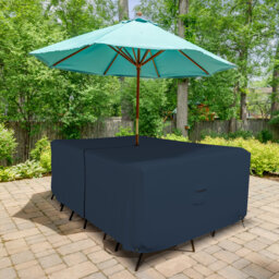 HeavyDuty Multipurpose Waterproof Outdoor Rectangle Dining Table &Chair Set Cover with Umbrella Hole