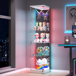 Glass Display Cabinet with Sensor RGB Lights, Wine Cabinet with Lock