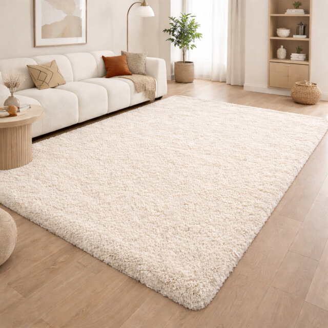 Aspire Homeware Cream Shaggy Area Rug Soft Plush Indoor Carpet