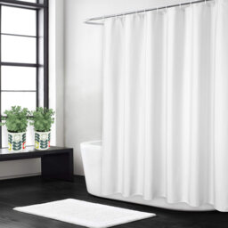 "230GSM Cationic Waterproof Linen-Look Shower Curtain – Double Warp & Weft, Super Waterproof, Elegant Bath Curtain – Durable Easy-Clean – 72"" x 96"", Wh"