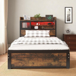 Metal Bed With Led And 2 Drawers Industrial Style