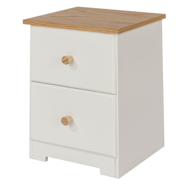 Set of 2 Colorado 2 Drawer Petite Bedside Cabinets, White and Oak Effect