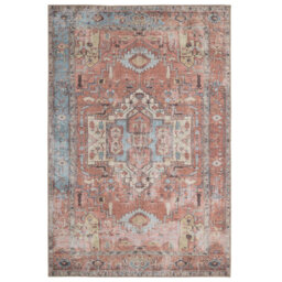 Machine Washable Terracotta Traditional Tribal Patterned Distressed Living Room Area Rug