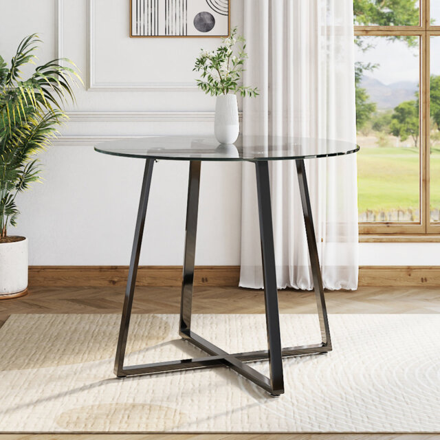 Dacoda Round Glass Top Metal Base Dining Table