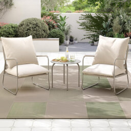 3-Piece Garden Conversation Set,Breathable Woven PE Rattan Chairs with Washable Cushions & Round Metal Coffee Table