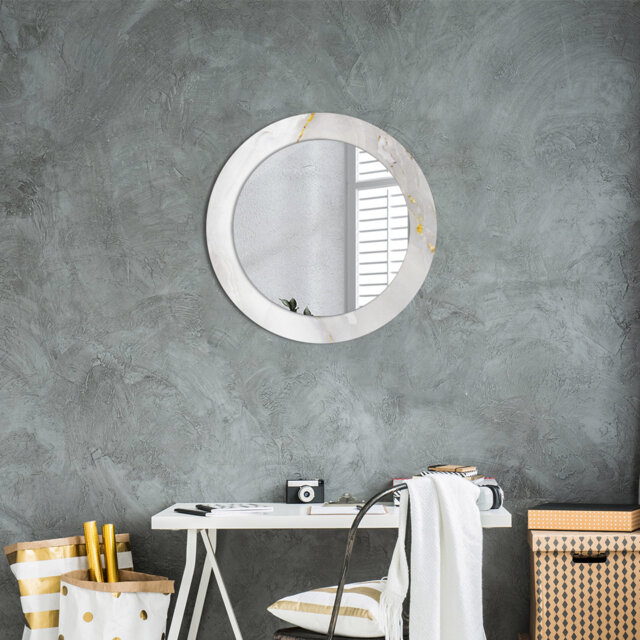 Huldar Round Glass Framed Wall Mounted Accent Mirror in Grey/Gold