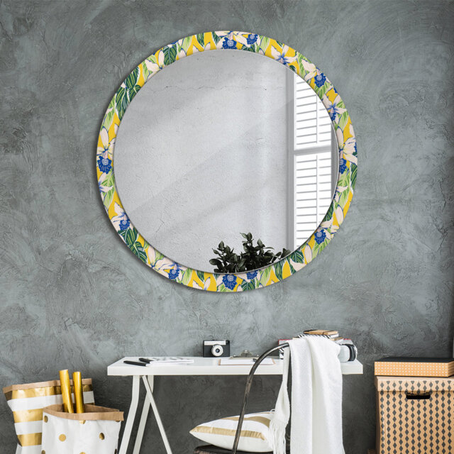 Huldar Round Glass Framed Wall Mounted Accent Mirror in Yellow/Green/Blue