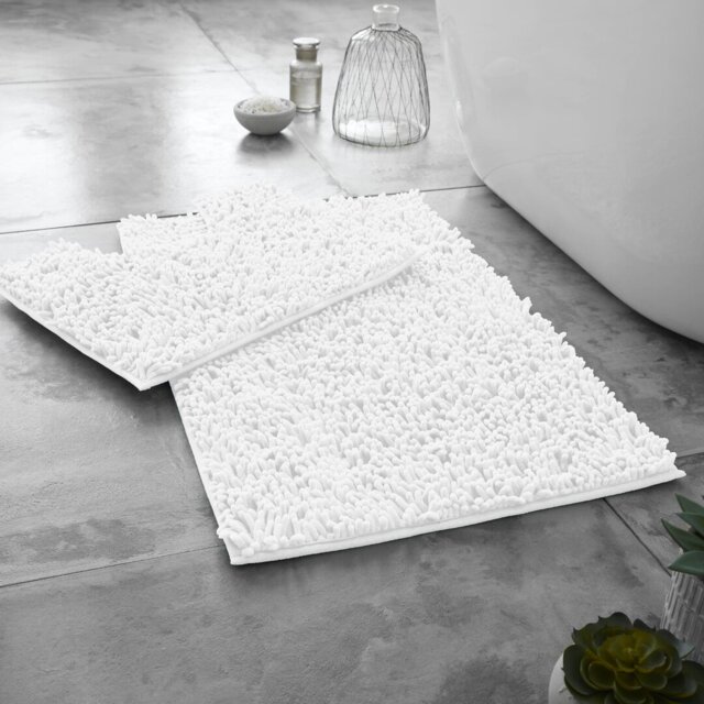 Modern 2 Piece Bathroom Rug Set Microfiber Chenille Bath Mat & Pedestal Mat Super Soft Non Slip Absorbent Washable