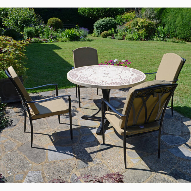 Provence Mosaic Dining Table with 4 ASCOT DELUXE Chairs Garden Set