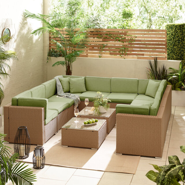 Miacomet Modular PE Rattan Garden Sofa Set and Table for Modern Gardens and Patios (Cover Included)
