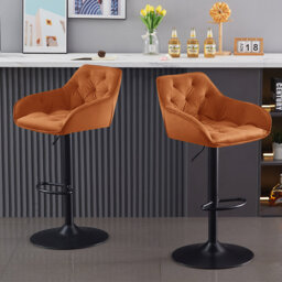 Kafka Velvet Upholstered Height Adjustable 360 Swivel Bar Stools
