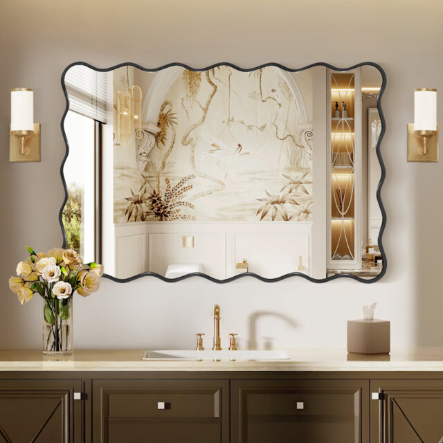 Wavy Rectangle Metal Framed Wall Accent Mirror