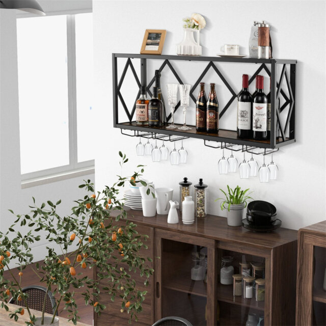 Wall Mounted Wine Bottle Rack Brown