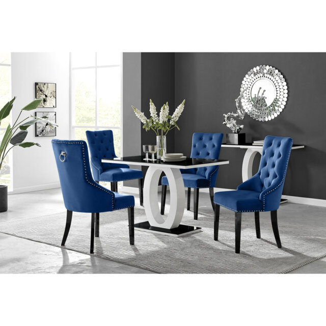 Scottsmoor Halo Dining Table Set in Modern High Gloss with 4 Luxury Velvet Dining Chairs
