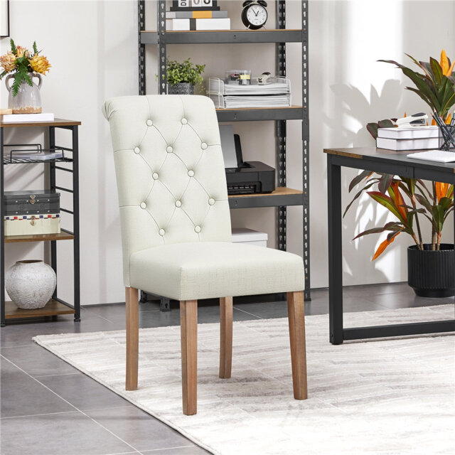 Padded Classic High Back Upholstered Dining Chairs With Solid Wood Legs